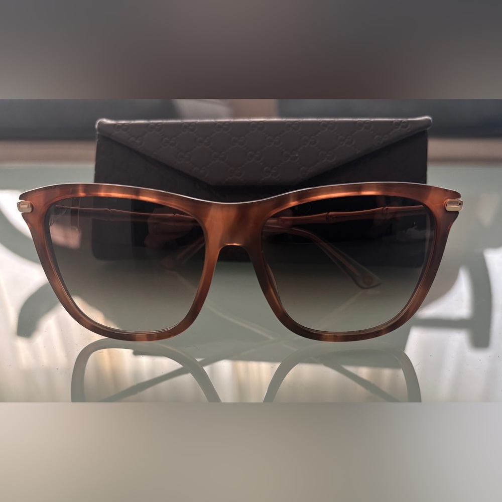 Gucci Brown/ Gold Bamboo Square Frames with Grey Lenses